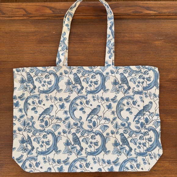 new Sézane x Antionette Poisson cotton tote bag blue bird vintage print - Picture 3 of 5